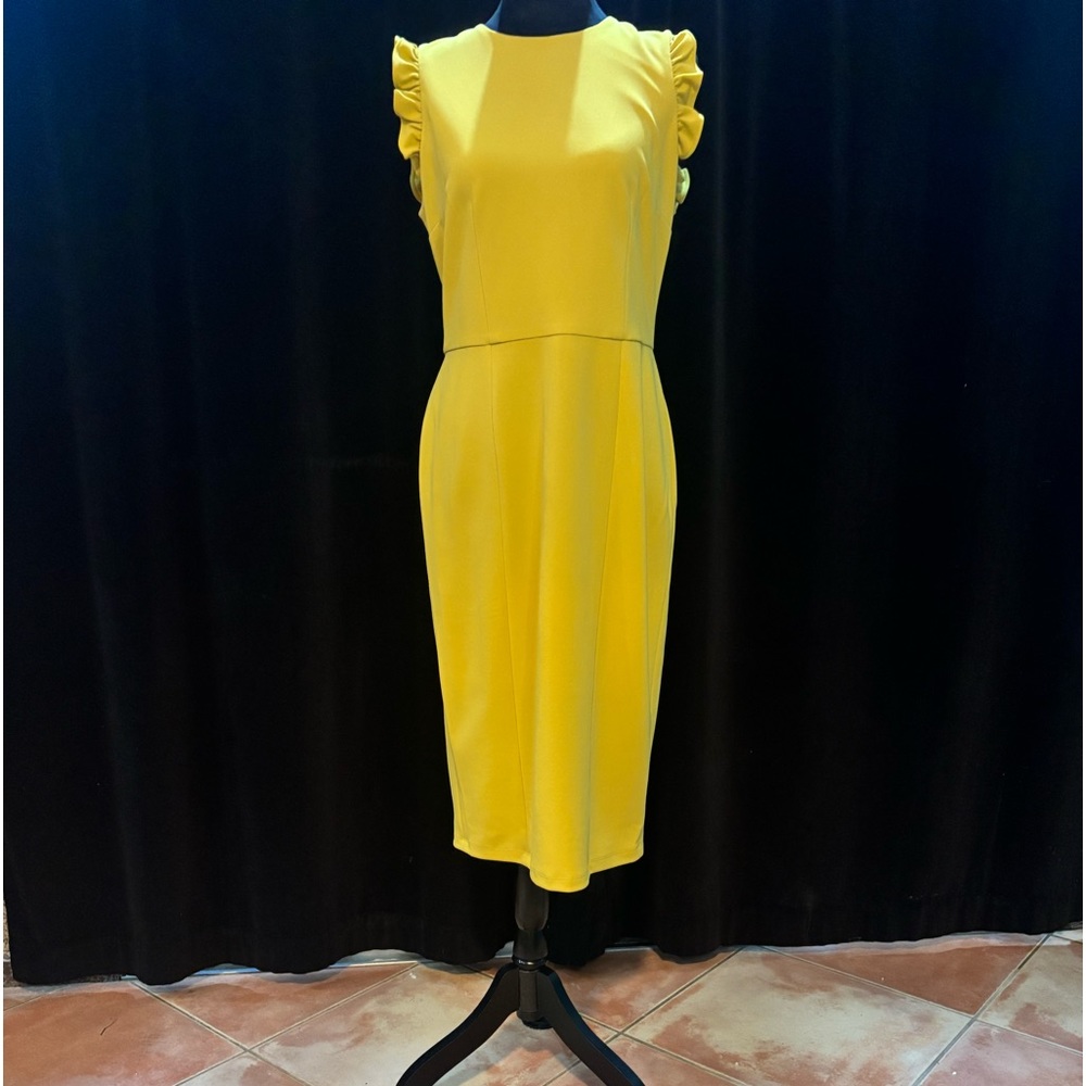 Gold dress with ruffle cap sleeve